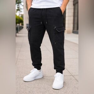 Men’s Black Cargo Jogger Sweatpants Size 3XL Athletic Lounge Pants